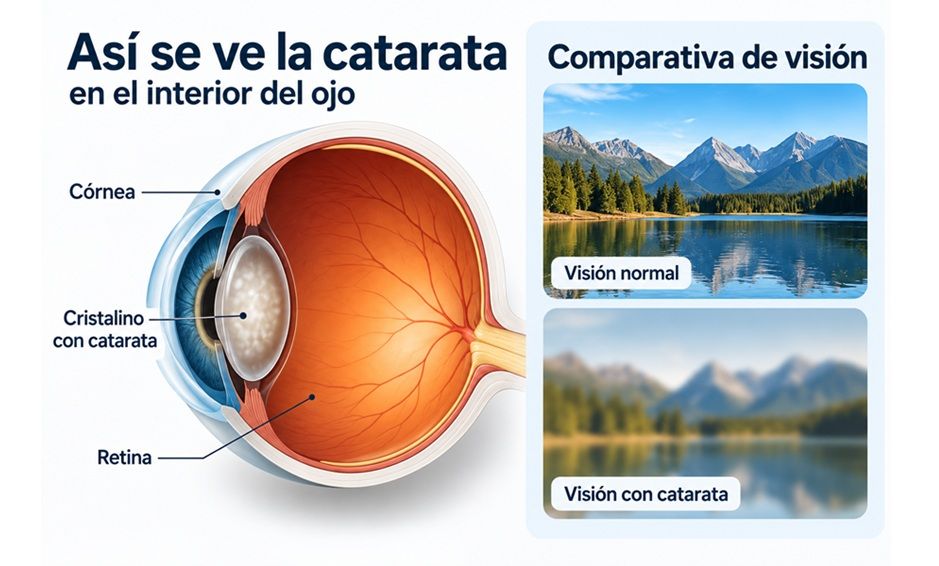 Ilustración sobre las cataratas en los ojos: cómo es la visión