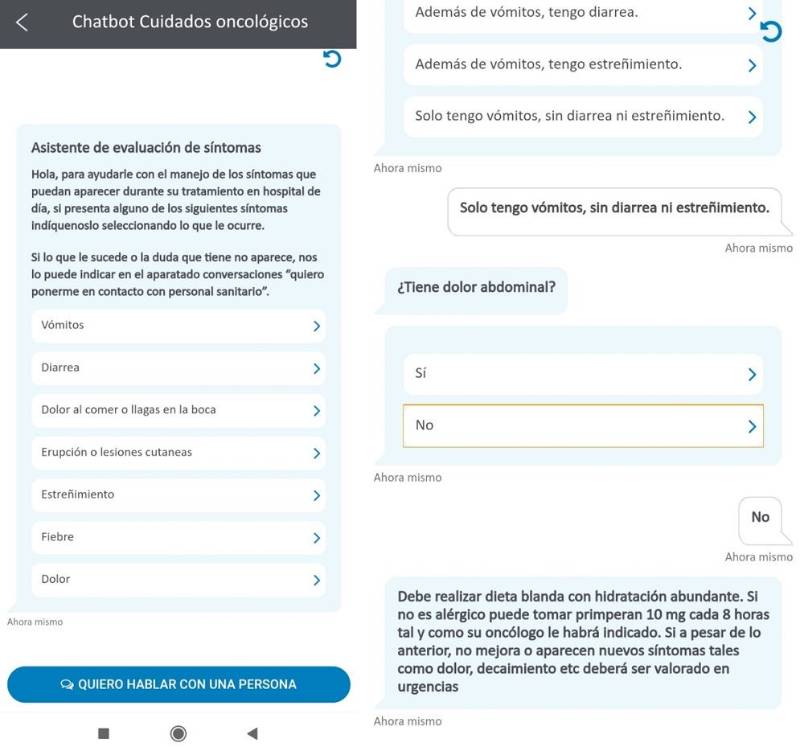 Ejemplo de visualización del chatbot del Hospital de Día en el Portal del Paciente