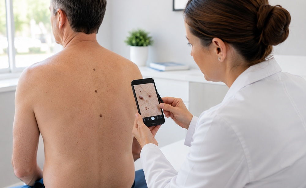 Un paciente en la consulta de Dermatología
